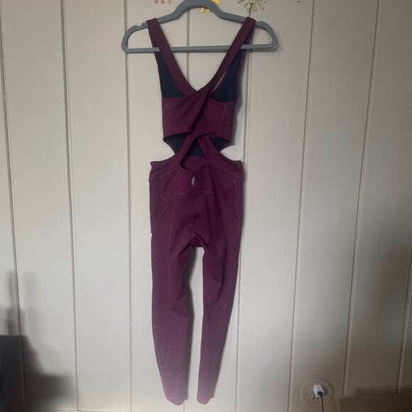 Free people movement back it up jumpsuit oxblood burgundy athletic Extra Small - Picture 3 of 5